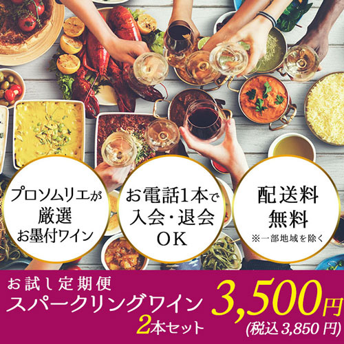 ソムリエお試し定期便 スパークリングワイン2本セット（1ヶ月毎お届け） 送料無料 スパークリングワインセット