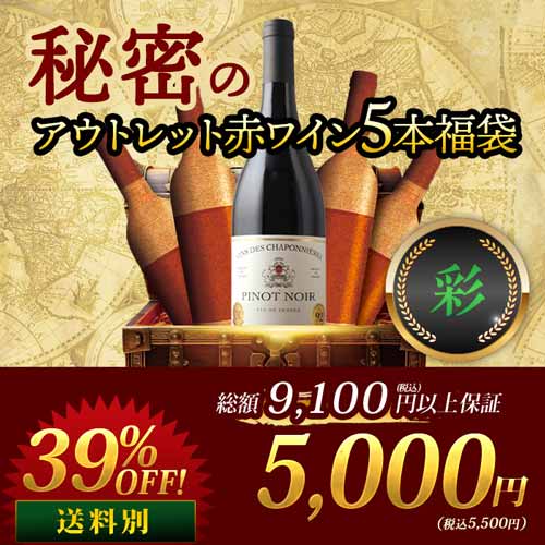 SALE「福袋」秘密のアウトレット赤ワイン5本福袋-彩-赤ワインセット「3/5更新」