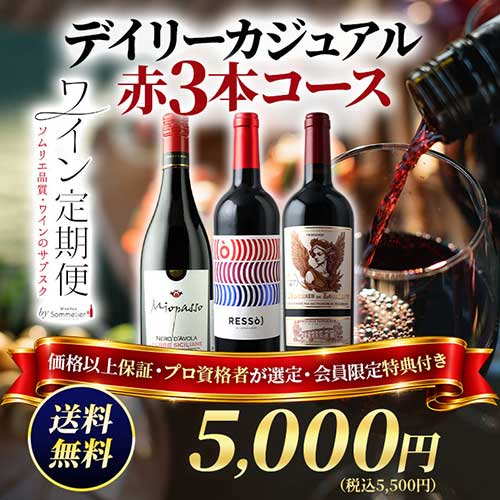 デイリーカジュアル　赤3本コース（1ヶ月毎お届け）送料無料 赤ワインセット