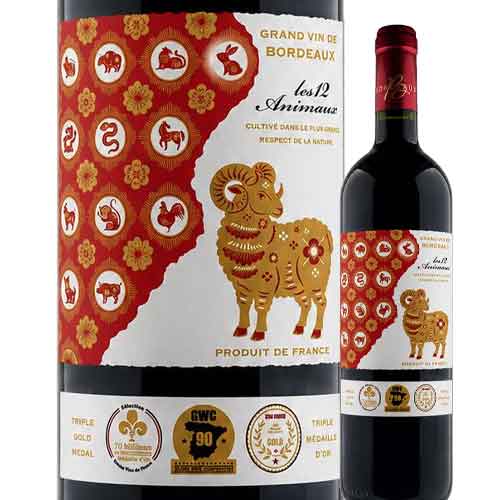 干支ワイン（羊｜未） レ・ドゥーザニモ 2024年 フランス ボルドー 赤ワイン フルボディ 750ml