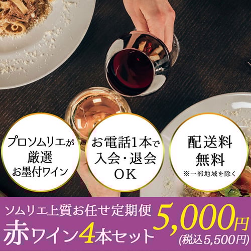 ソムリエ上質お任せ定期便 赤ワイン4本セット（1ヶ月毎お届け） 送料無料 赤ワインセット